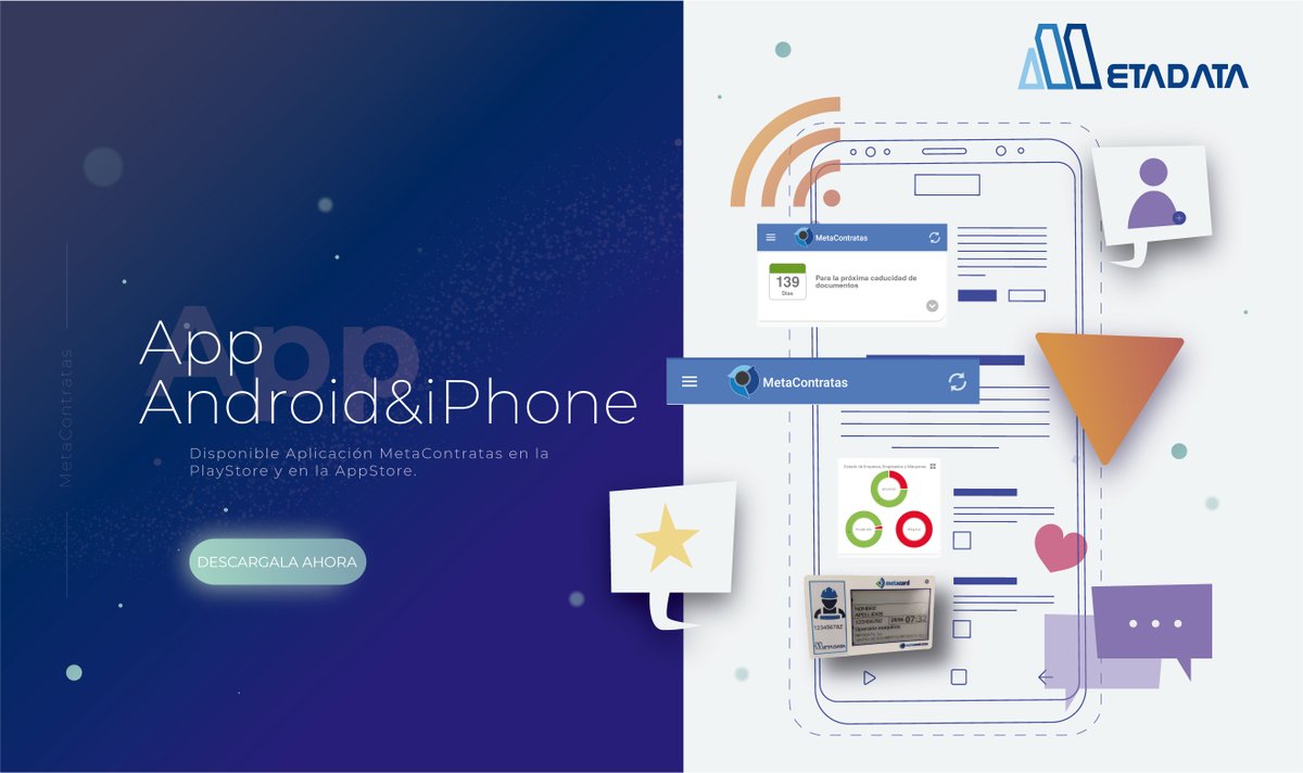 MetaDataSL's tweet image. Descubre nuestra App MetaContratas para la gestión de documentación y fichadas de entrada y salida de tus centros de trabajo. Cómo tener nuestra plataforma en tu mano.
La puedes descargar para Android y iOS. #MetaContratas
🤖: ow.ly/HbJQ50x4qJM
🍎: ow.ly/p1tk50x4qJQ