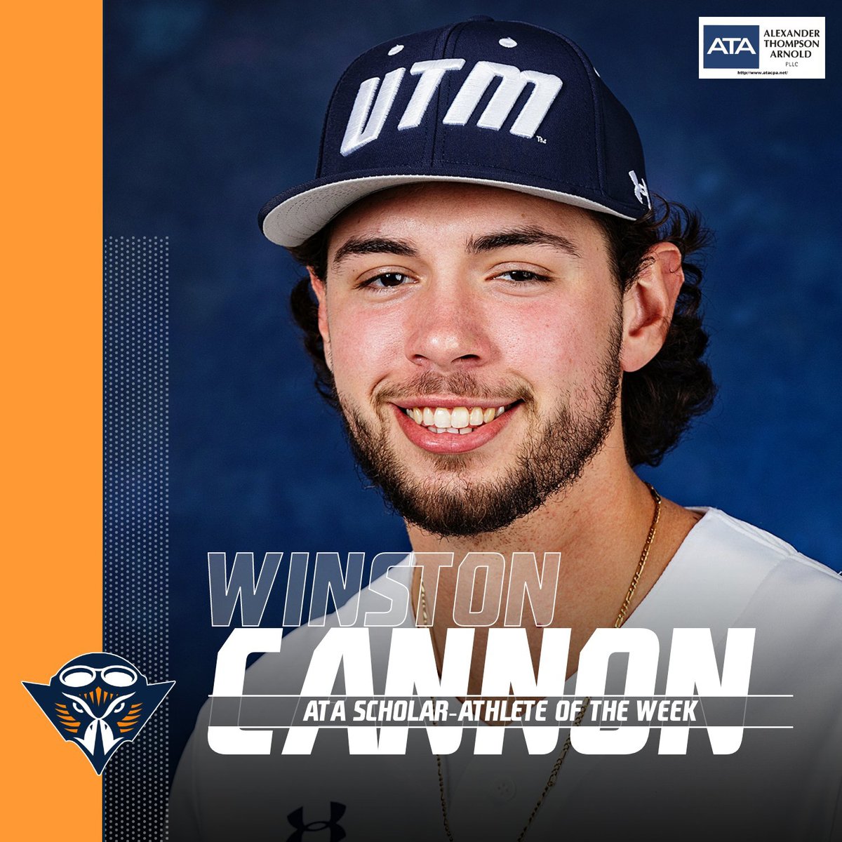 Congratulations to the ATA Scholar-Athlete of the Week: Winston Cannon from <a href="/utm_baseball/">UTM Baseball</a>!