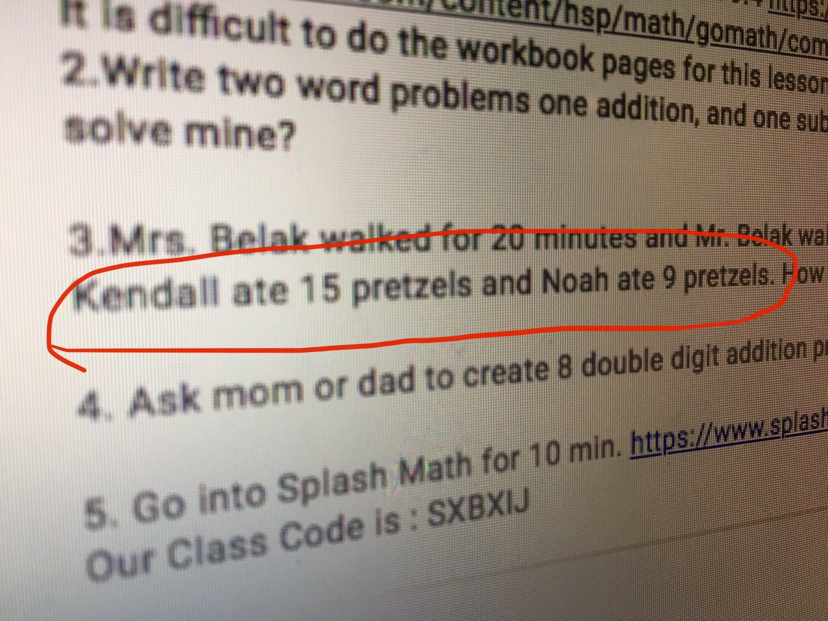 ramblerjay's tweet image. Weak, @noahbelak4 !   How could you let @Kendall_Belak eat more pretzels?  Do better next time! #firstgrademath