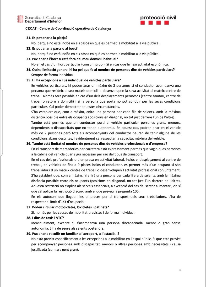 emergenciescat's tweet photo. ⚠️ Nou FAQs de #ProteccioCivil sobre restriccions per l'estat d'alarma pel #coronavirus amb novetats pel que fa a sepelis (pregunta 46), reparació d'urgència (99) i mercats setmanals (100) (tuit 1/3) https://t.co/jtVHW1wKnh