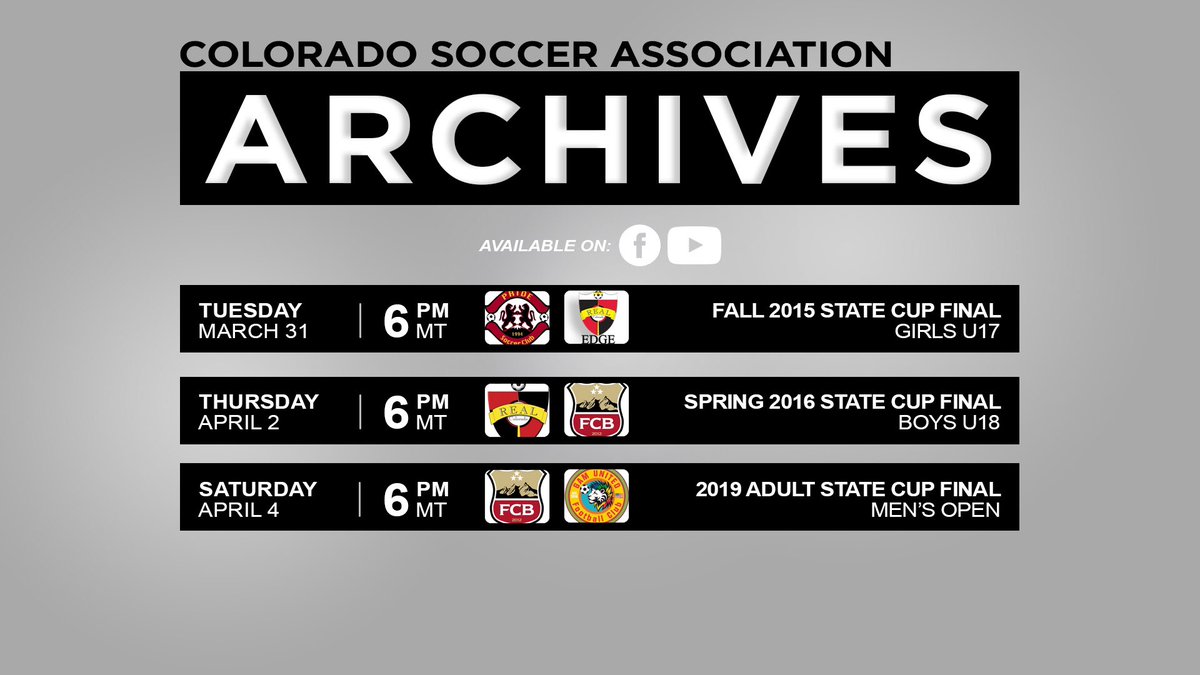 wearecosoccer's tweet image. Reminder: Tonight’s CSA Archives match will takes us back to 2016 for the Boys U18 State Cup Final between @RealColoSoccer and @FCBoulder . See details below.