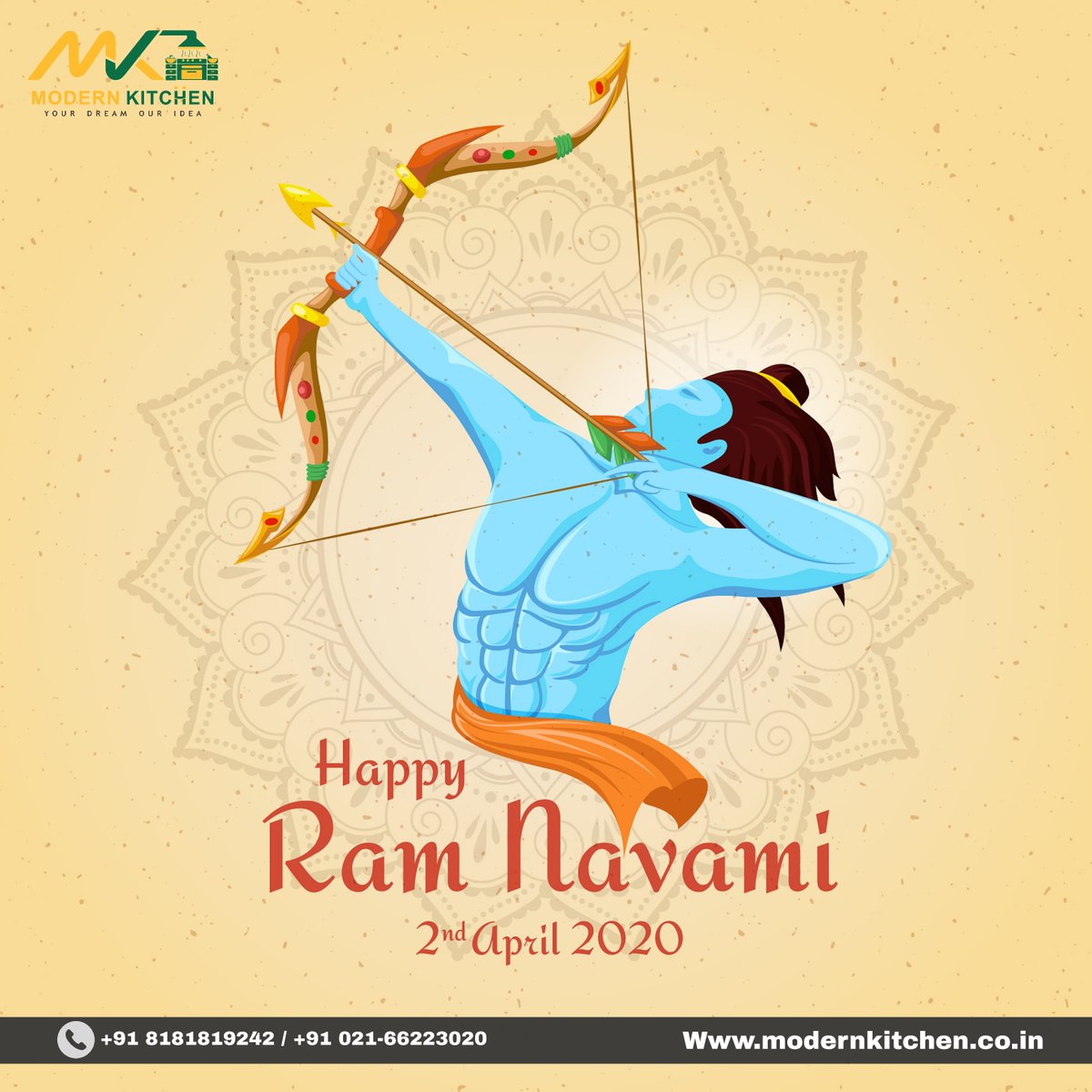 Modernkitchen10's tweet photo. "Shree Ram is ever compassionate &amp; bestower of supreme good always" Invoking blessings on the sacred RamNavami Day.

Happy #RamNavami 🙏🏻

May Lord Rama bless us with positive Vibes, Good Health, Happiness, love n Peace.

#RamNavami #modenkitchen #phaltan #kitchendegin #kitchen https://t.co/G6Is0RrvNb