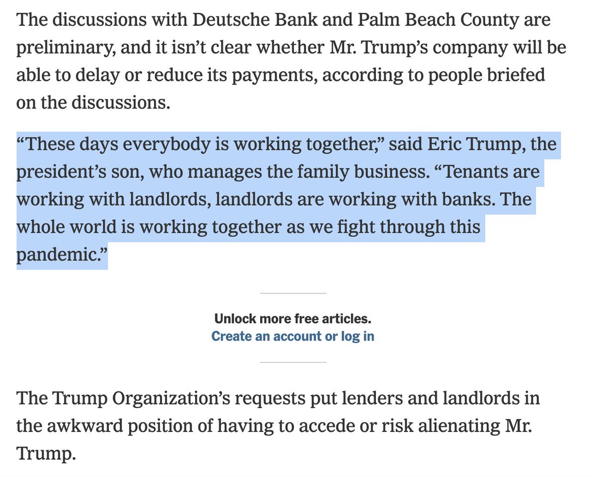 Representatives of  @Trump  @realDonaldTrump reached out late last month to Deutsche Bank to discuss the possibility of reducing or delaying payments on hundreds of millions of dollars of outstanding loans from the bank.Here's what  @EricTrump just told us.