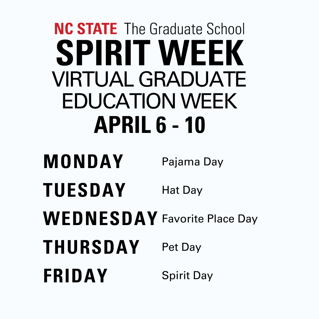 ncsugradschool's tweet photo. Next week we're celebrating #GradEdWeek #virtually with the @ncstate Graduate Students! https://t.co/kSO5aqUemb