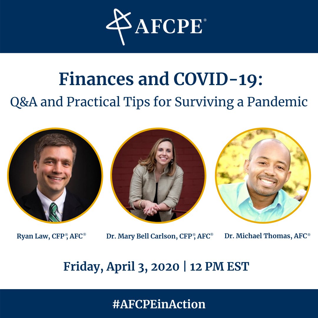 Worried about navigating stimulus checks, retirement, student loans, or paying your rent or mortgage? Join us for a live question and answer session tomorrow at 12 PM EST! Learn more: buff.ly/2UBtJTB

#AFCPEinAction #COVID19 <a href="/ModomSolutions/">Modom</a> @ChiefFinanceMom