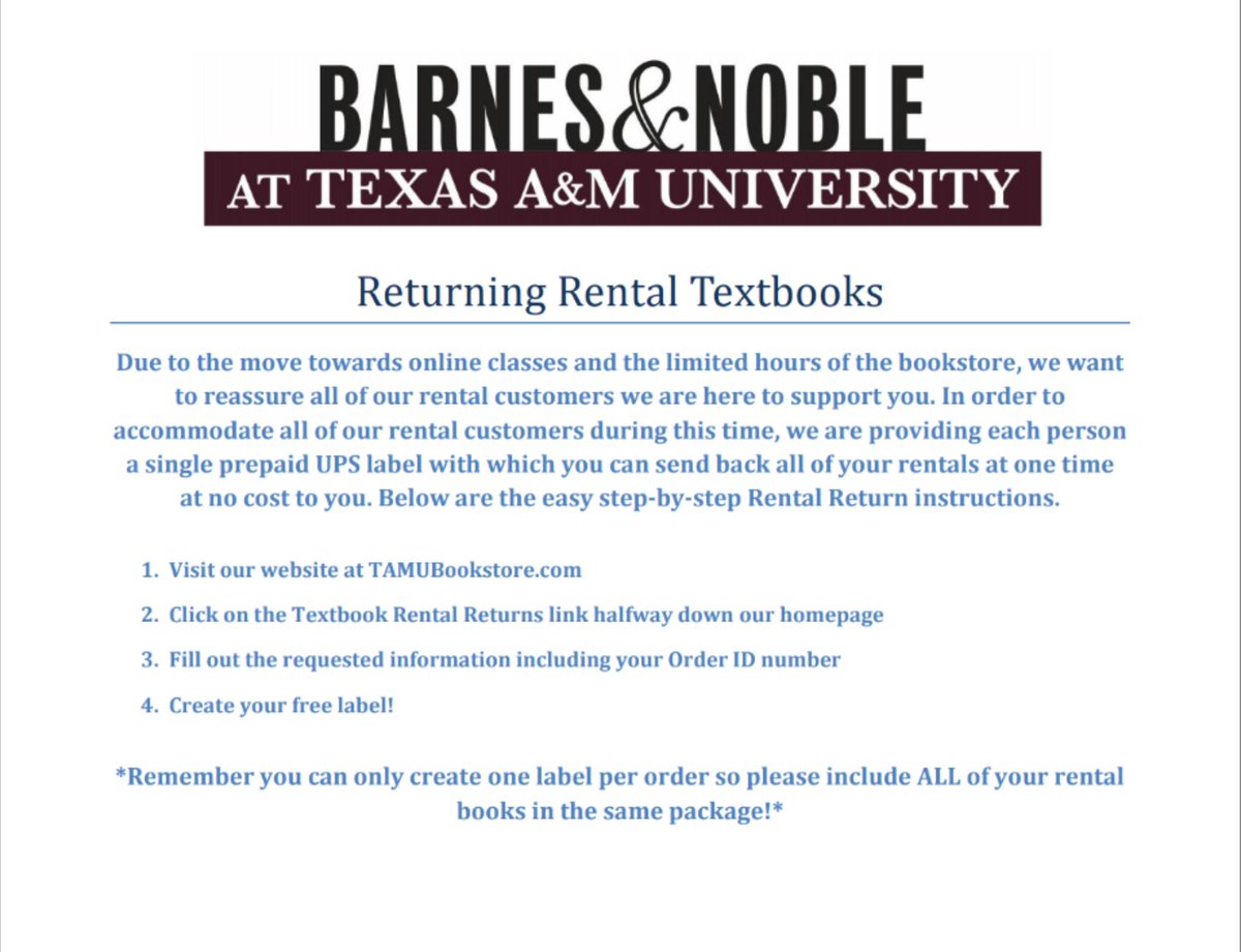 Texas Am Bookstore On Twitter Ready To Return Your Rental Textbooks Follow These Directions To Get A Free Shipping Label Make Sure You Are Ready To Send In All Your Books