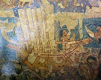 Indus Valley people were the first in this regard, where they used to trade with ancient lands like those of Iraq, Oman, Bahrain (Dilmun), etc.The Rig Veda knows about sea faring and credits Varuna as the God of Seas.Image of a painting from Ajanta, of a three-mast ship.