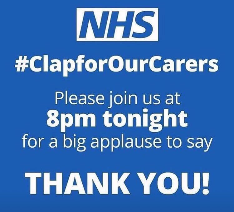 bbstretford's tweet photo. We will certainly be clapping for our carers at 8pm tonight!!!

THANK YOU to each and every one of you!! 
We salute you!
👏🏻👏🏻👏🏻👏🏻👏🏻👏🏻👏🏻👏🏻👏🏻👏🏻👏🏻
#nhs #clapforourcarers #thankyou https://t.co/JyagsKnSuF