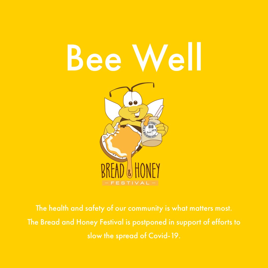 The health and safety of our community is what matters most. The Bread and Honey Festival is postponed in support of municipal efforts to slow the spread of Covid-19. If you have any questions please contact us at breadandhoneyfestival.ca/contact for more info. Stay home and stay safe.