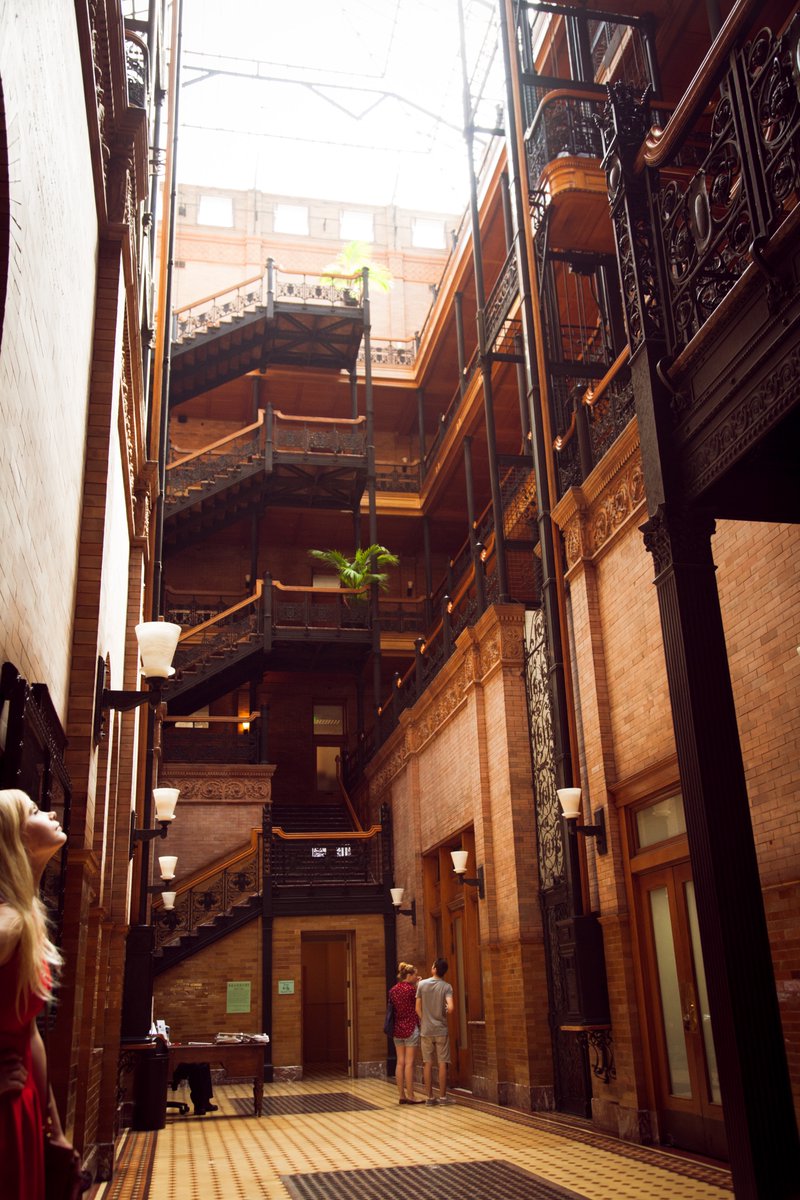 A little closer to home. This is the Bradbury building in downtown LA (probably most famous for being the flooded out apartment complex most of Blade Runner's action climax takes place in). Note my wife Jackie's cameo at the left edge of frame.