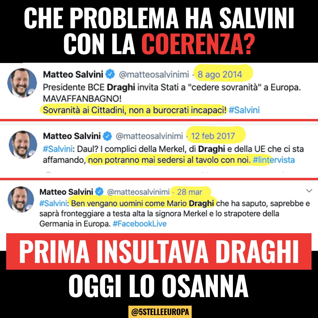 M5s Europa On Twitter Non Passa Giorno In Cui Salvini Non Si Renda Ridicolo La Sua E Una Vera Propensione A Fare Brutte Figure Guardate Cosa Pensa Oggi Su Mario Draghi E