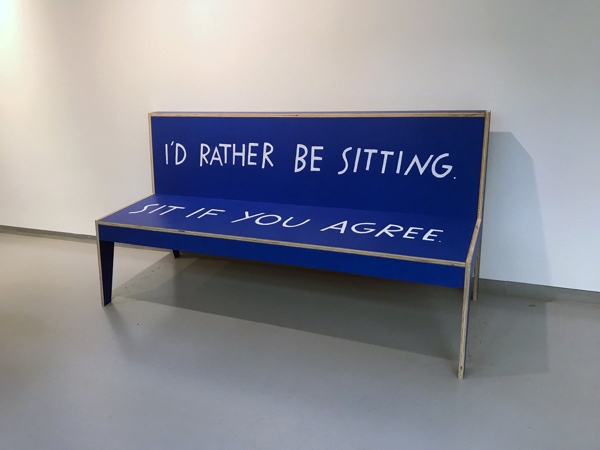 I've found language and hope and optimism and myself in the work of Disabled artists. Many of them have been where some of us are going. I'm threading a few that are on my mind starting with  @shanfinnegan. Museum Benches, 2018 https://shannonfinnegan.com/ 