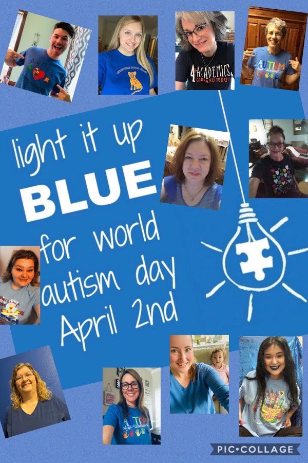 CVLEMusic's tweet photo. Centerville staff lit up blue for World Autisum Day! 💙🧩 https://t.co/TxmMk7yxiM