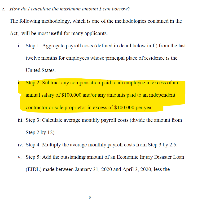 6/Section 2e provides clarity on employees making more than $100k in compensation/year.Notably their comp IS included in loan calc, up to $100k. I thought this was clear from  #CARESAct, but received feedback from several saying they were flat out ignored in calc. They're NOT!