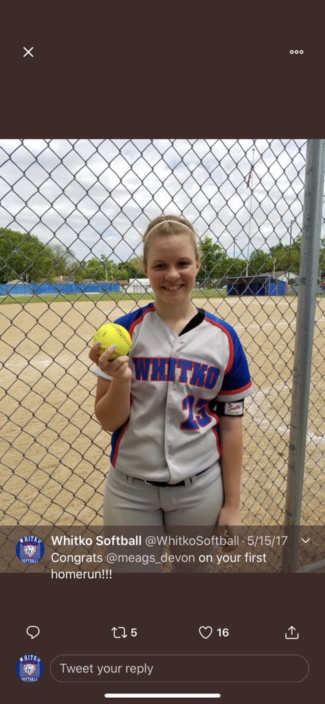 WhitkoSoftball's tweet photo. Enjoy your spring breaks but remember grades count!!
Meagan Christoffel was our lone Senior Captain. She will be missed but God has great plans for this one. Good luck at St. Francis in the fall. We love you and are sending big hugs your way. https://t.co/sAwulqU6KZ