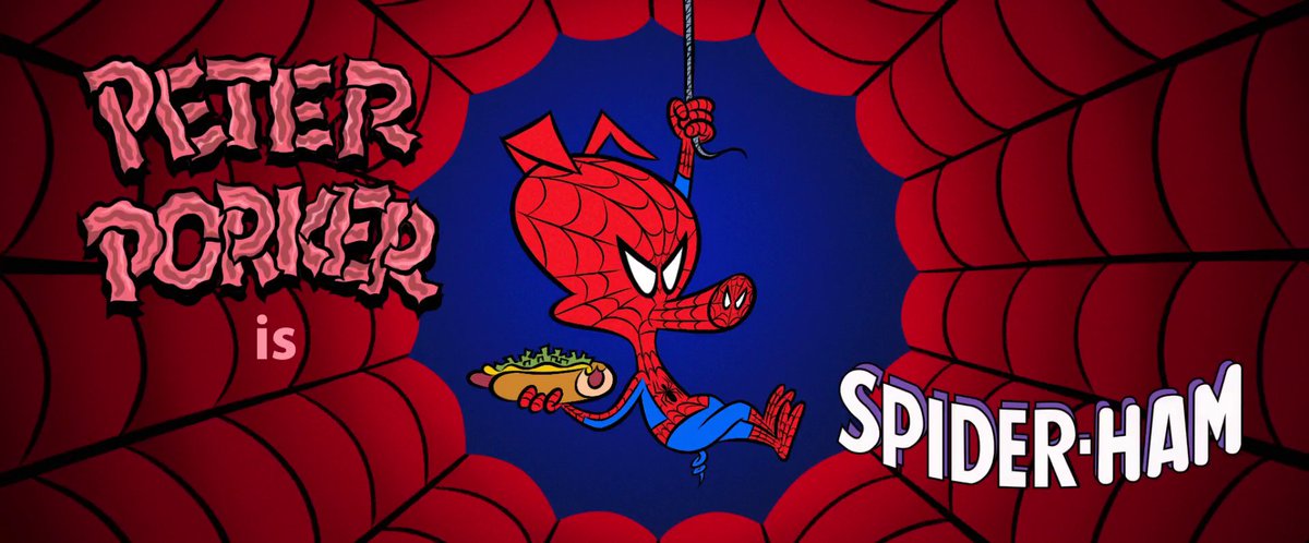 Spider-Ham (E-8311). Este personaje es una parodia de Spider-Man. Se trata de una araña que es mordida por un cerdo. Su estética remite a las clásicas caricaturas de TV, como los Looney Tunes. Dato: En su universo, el Capitán América es un gato y Hulk un conejo.