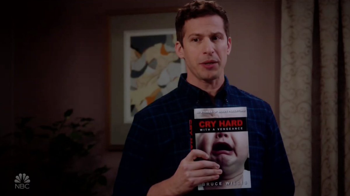 noradominick's tweet photo. Oh my god I can't believe Bruce Willis wrote a Die Hard parenting book I feel like specifically for Jake Peralta  #Brooklyn99 https://t.co/wOCoaZXQHw