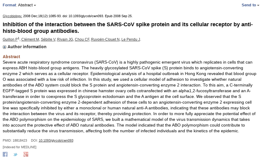 A plausible mechanism apparently exists for the tendency of COVID-19 to be more severe in patients with type-A/AB blood, compared to B or especially O:Anti-A antibodies (present in types B/O) apparently disrupt the binding of SARS-CoV to ACE-2. SARS-CoV-2 is likely similar.  https://twitter.com/psykiln/status/1245858763526901760