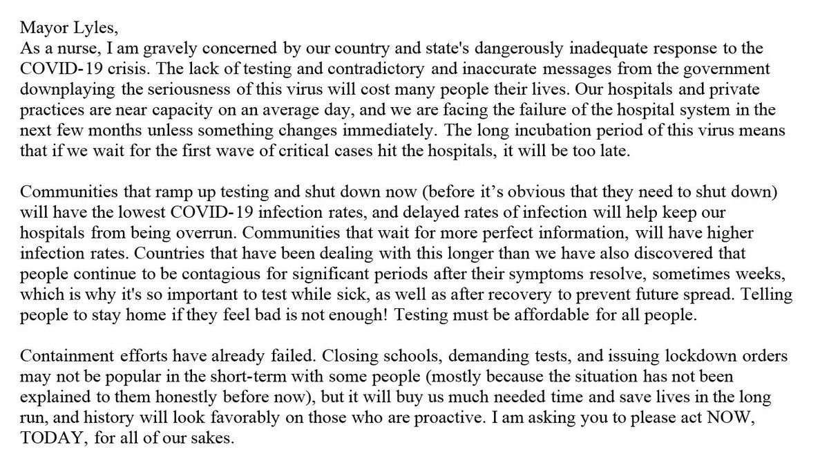 . @MeckCounty Public Health held the first of what would become regular media briefings on March 9. On March 8, a  #Clt nurse sent  @CLTMayor this foreboding email, which the mayor then shared with the city manager, county manager and public health.  #Defenders  #FOIA