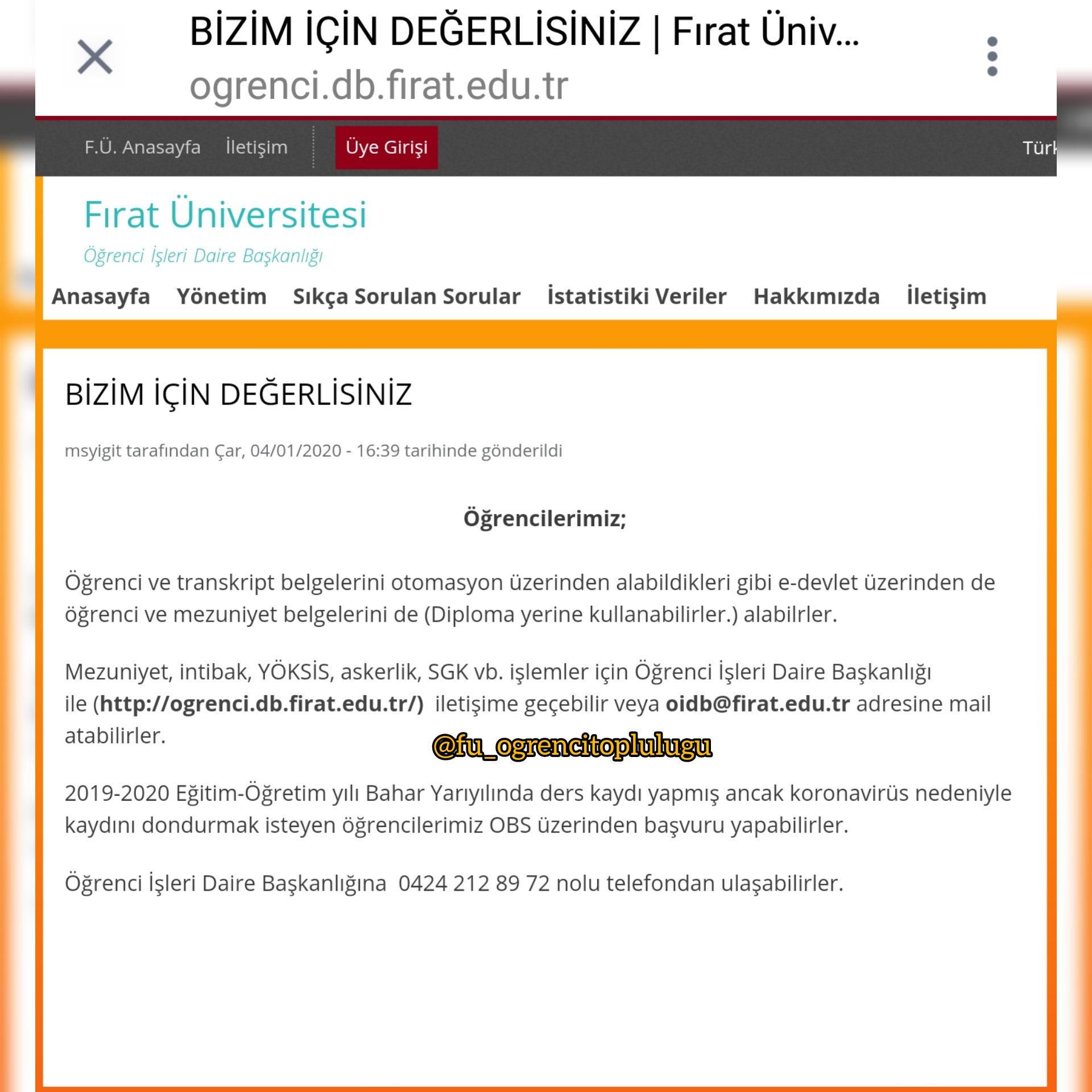 firat universitesi ogrenci toplulugu on twitter firat universitesi ogrenci isleri daire baskanligi resmi sitesinden yeni duyuru fu firatuniversitesi firat fuogrencitoplulugu ogrenci universite elazig elaziz kampus uni student