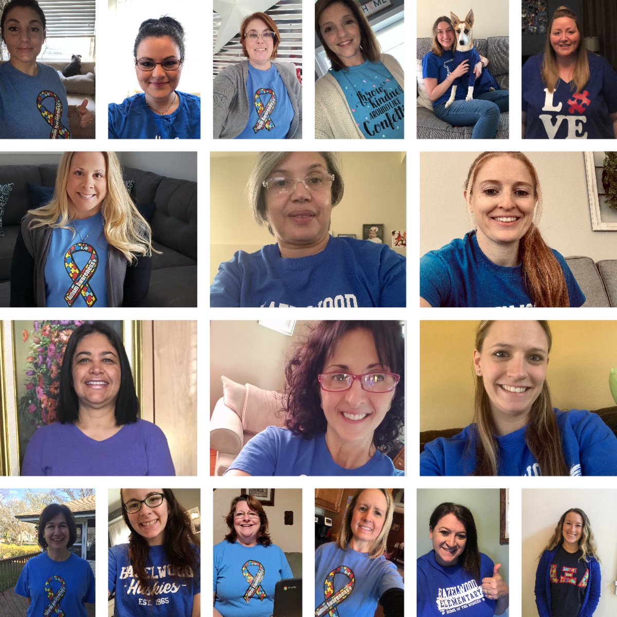missavallone's tweet photo. Hazelwood Staff showing their support for Autism Awareness and Acceptance! 💙 https://t.co/mU6sOSFLmE