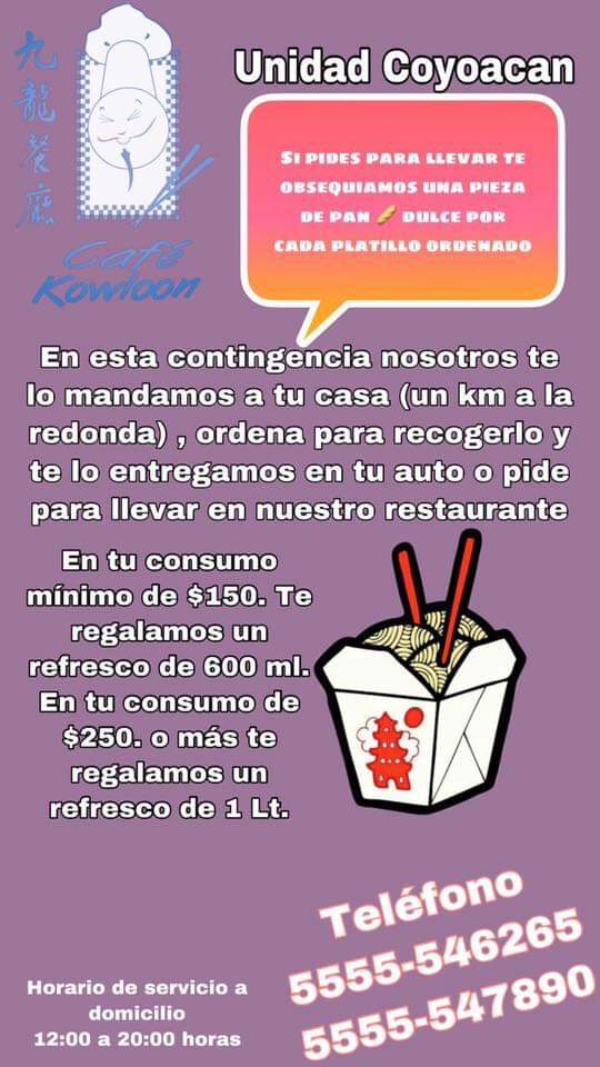 cafekowloon's tweet photo. Disfruta de unos de nuestros platillos especiales
Para llevar o a domicilio https://t.co/WcI37H2Rn1