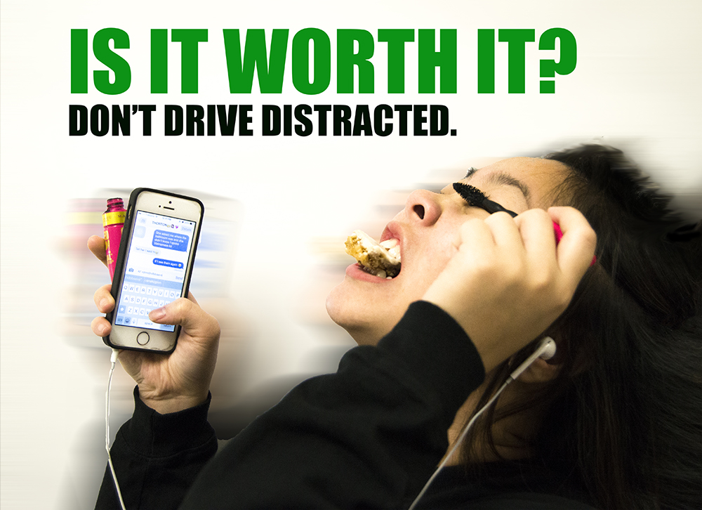 TeensDriverSeat's tweet photo. #TBT to Creekview HS's #TeensintheDriverSeat Driving the Message Poster entry about #DistractedDriving! 🚗📵🚫🍔Next time you find yourself reaching for that phone, makeup, food or whatever the distraction is, ask yourself: Is it worth it? The answer is, NO. #PutItDown https://t.co/vPwE7MglkE