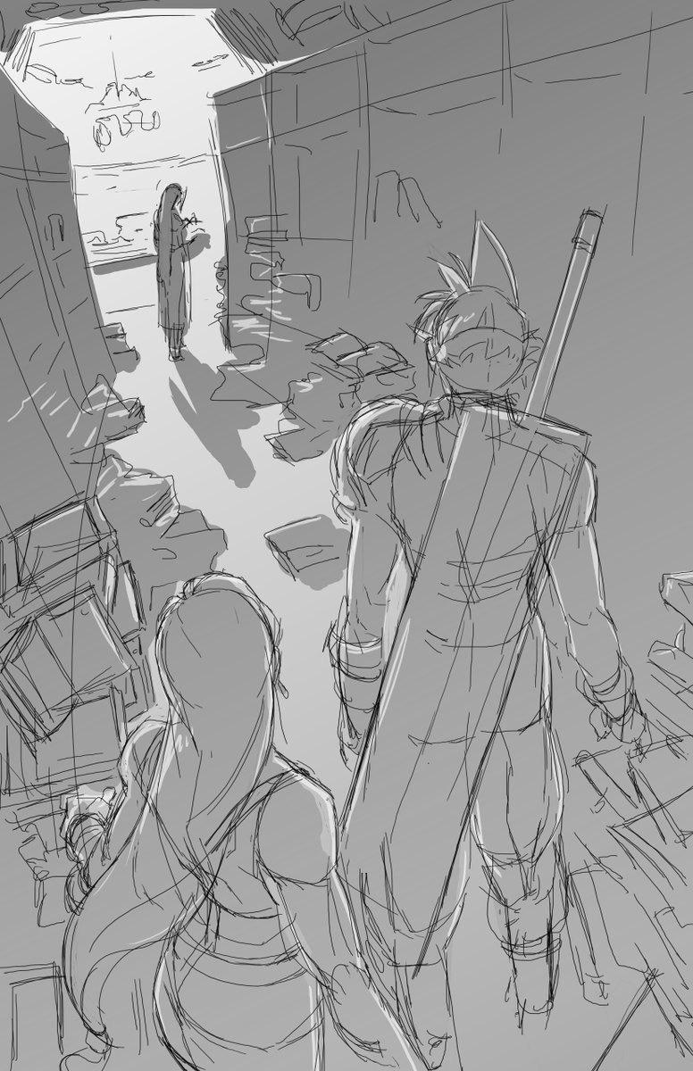 revisiting old WIP files for FF7 illustrations... gonna use the remake as inspiration to finish(ps FF7R dropping in the middle of a viral pandemic overwhelming capitalist governing while dealing with climate change is so on the nose it should count as a spoiler warning)