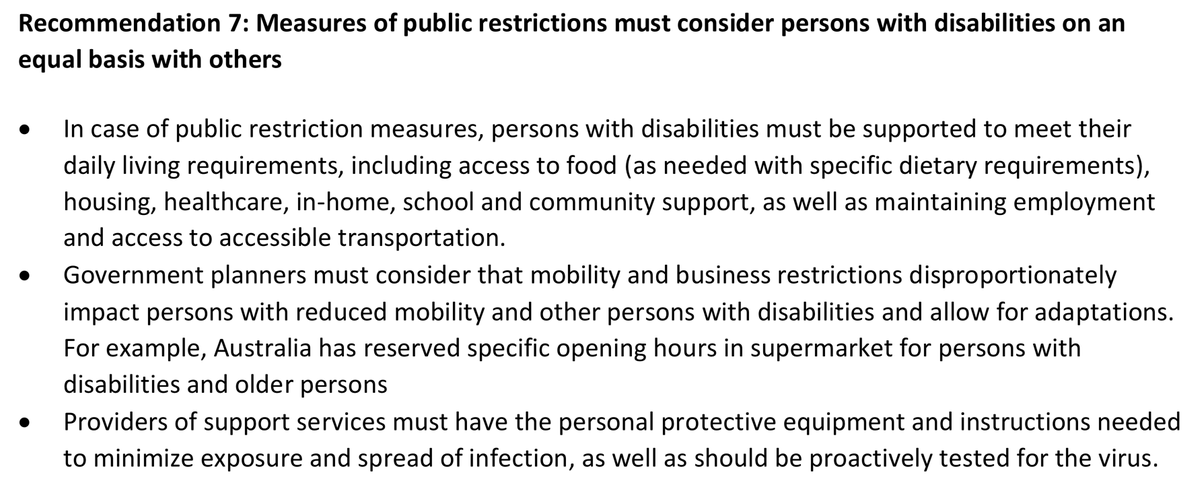 (9) Other key recommendations re COVID19 public health measures re need to accommodate