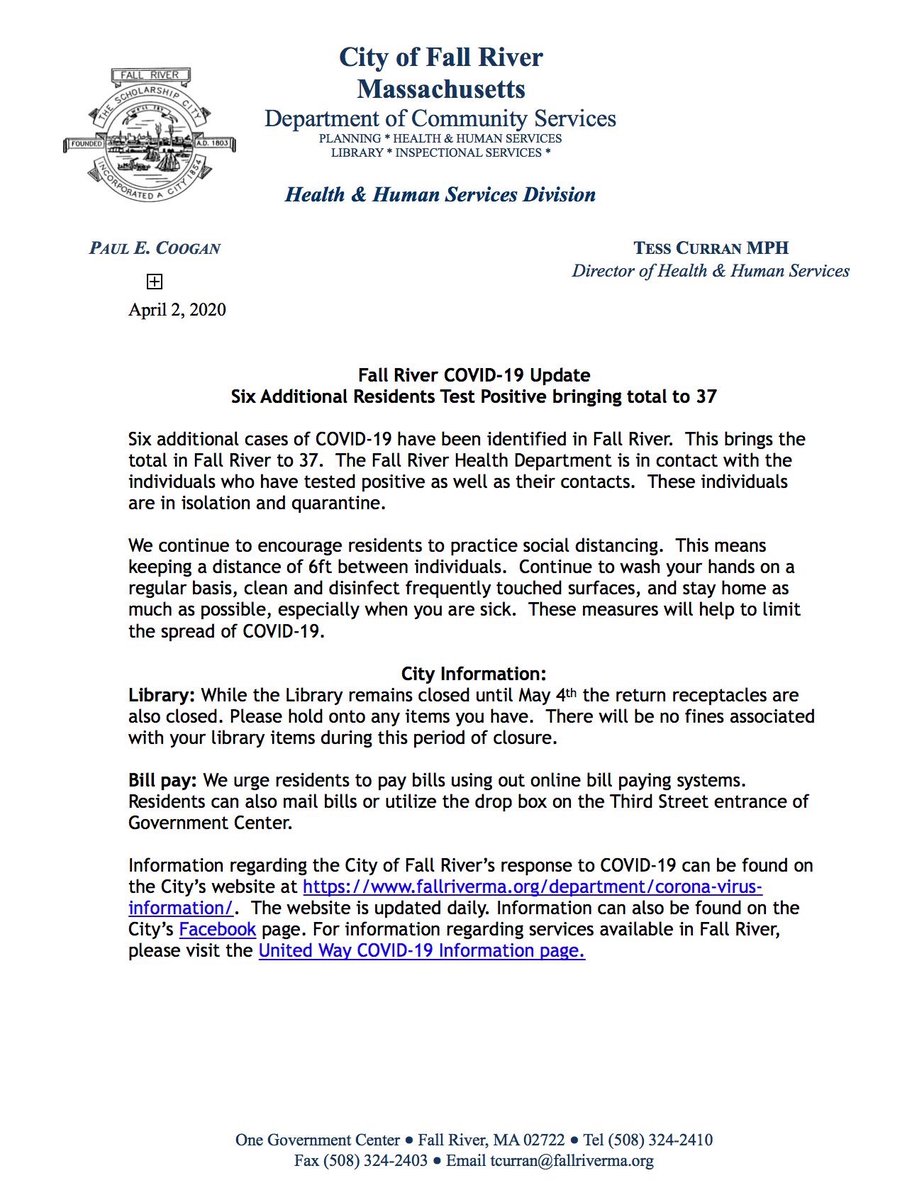 MayorPaulCoogan's tweet photo. 37 positive cases of COVID-19 in Fall River https://t.co/GLyY8jG0wm