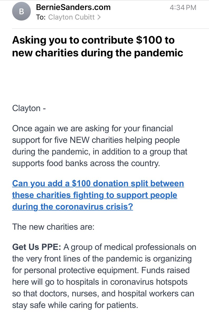 These are the groups  @BernieSanders is raising money for in his latest email. Previous emails have raised millions of dollars for groups working to help communities impacted by COVID-19