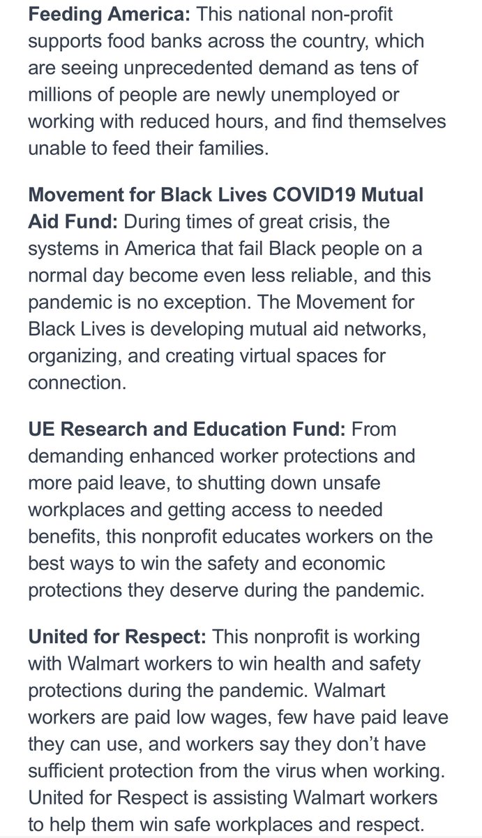 These are the groups  @BernieSanders is raising money for in his latest email. Previous emails have raised millions of dollars for groups working to help communities impacted by COVID-19