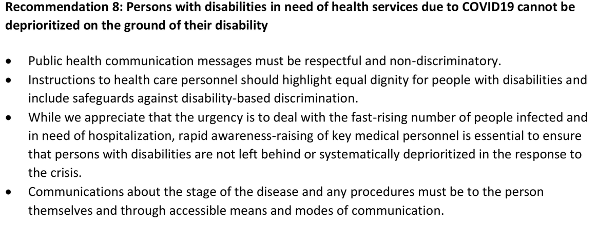 (8)human rights based recommendations International Disability Alliance: a reminder that ON draft triage policy should not deprioritize (also not de facto) on basis of disability