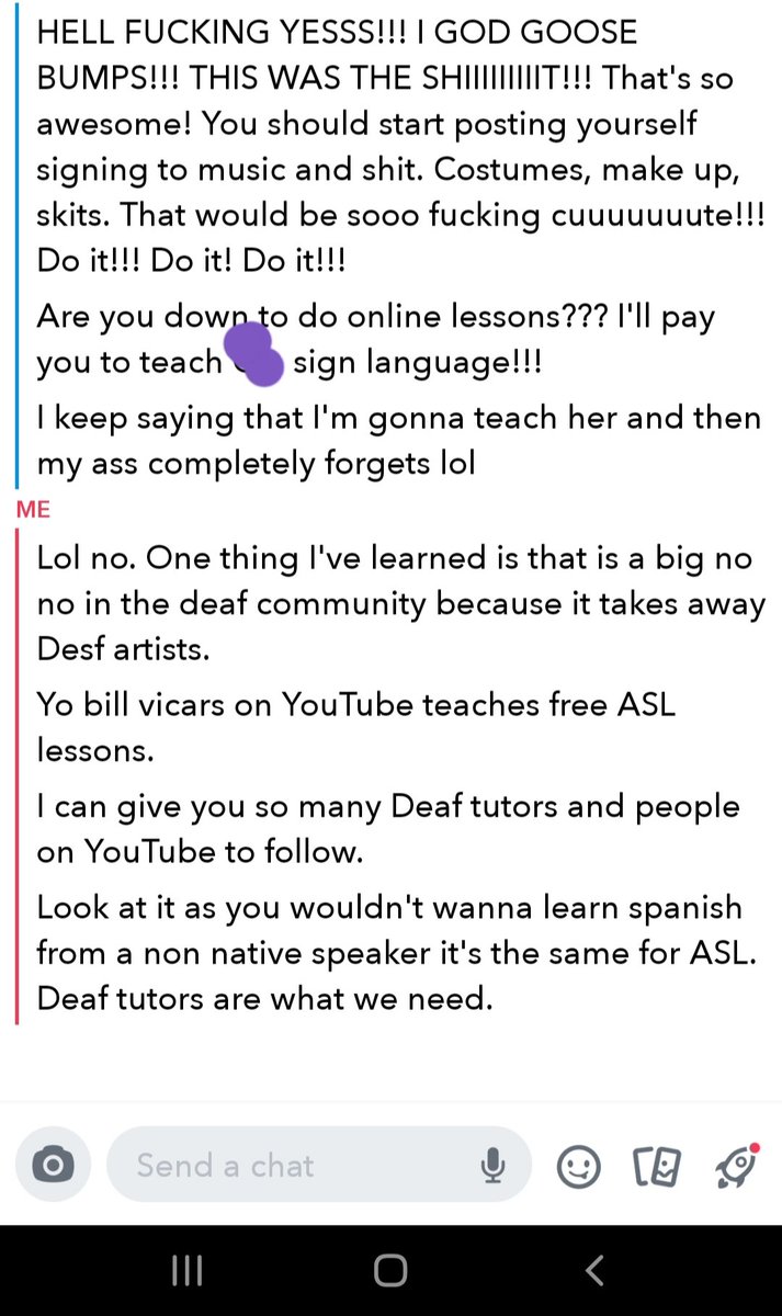 BrandixBLT's tweet photo. Showed my friend how I'm studying to become an interpreter and showed I know ASL. This is how you educate people. This is how you advocate. This is how you teach people. HEARING PEOPLE STOP TEACHING PEOPLE SIGN LANGUAGE. Thanks for coming to my TEDtalk #supportDeaf https://t.co/3RylOjL0Mo
