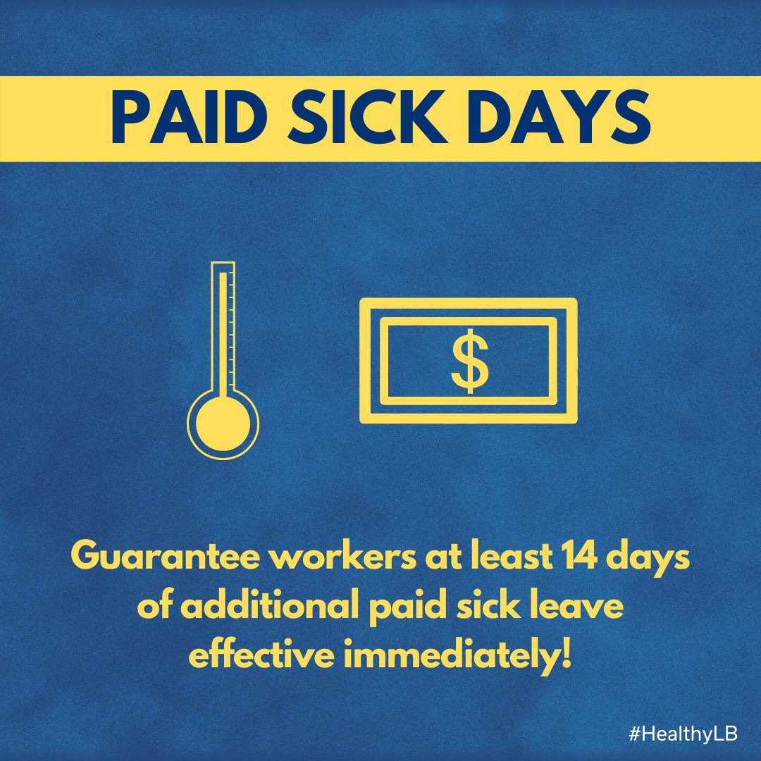 Workers need to feel safe to stay home through their illness for the public’s safety. Long Beach City Council must provide 14 days of paid sick leave to all workers and prohibit retaliation against those who take it. Sign the #HealthyLB petition: healthylb.org/petition