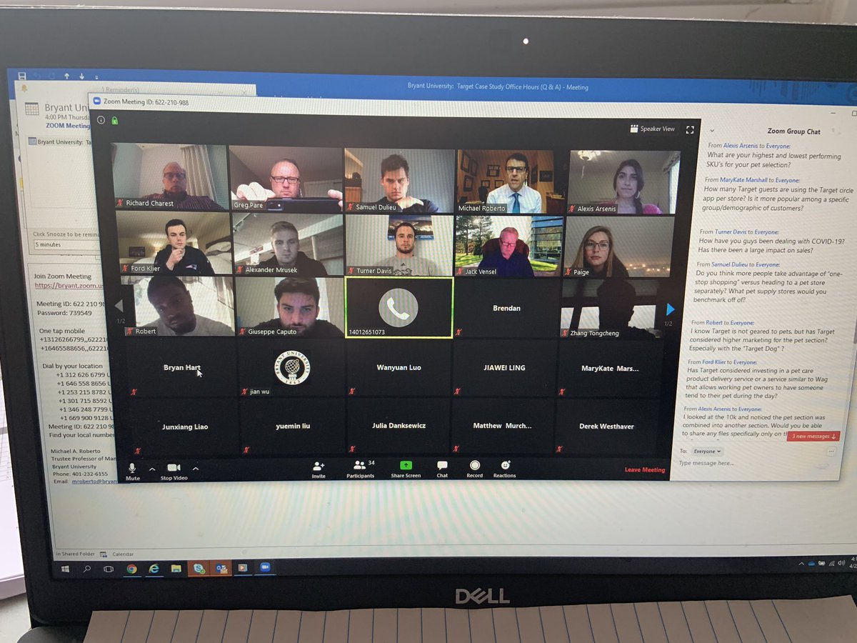 GregPare1's tweet photo. Another amazing virtual Office Hours for the @Target Case Study @BryantUniv today. This time we used @zoom_us . Big thanks to @mikelucena1 @ToriPollock6 & #BrendanS for handling all the questions. Thanks to @BryantCOB Professor @michaelaroberto for being such an awesome partner. https://t.co/12pH2VCCzV