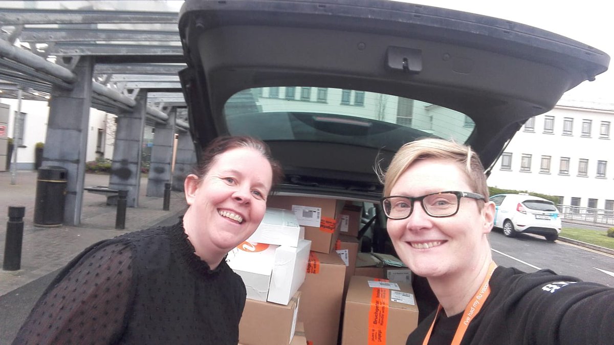 ACSLM1's tweet photo. #medicalscientists across Ireland working together. Ciara Fanning, UHW drove to Limerick with reagents for UHL&amp;GUH, Colm McDonnell took the UHL delivery and GUH Laboratory Manager, Maria Molloy collected Galway reagents. Ní neart go chur le chéile @paulreiddublin @SimonHarrisTD https://t.co/mKitVoqHcd