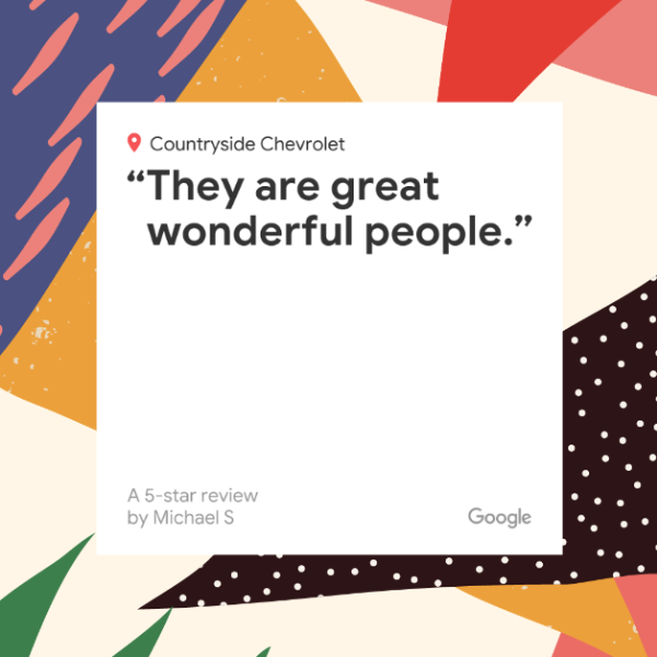 CountrysdeChev's tweet photo. “A big shoutout to Michael S for leaving this important 5-star review. Here at Countryside Chevrolet, our employees always aim to go the extra mile to please our new and repetitive customers! Thank you very much Michael S your review does not go unnoticed! 
#ChevyCares https://t.co/QiahkCkRNw