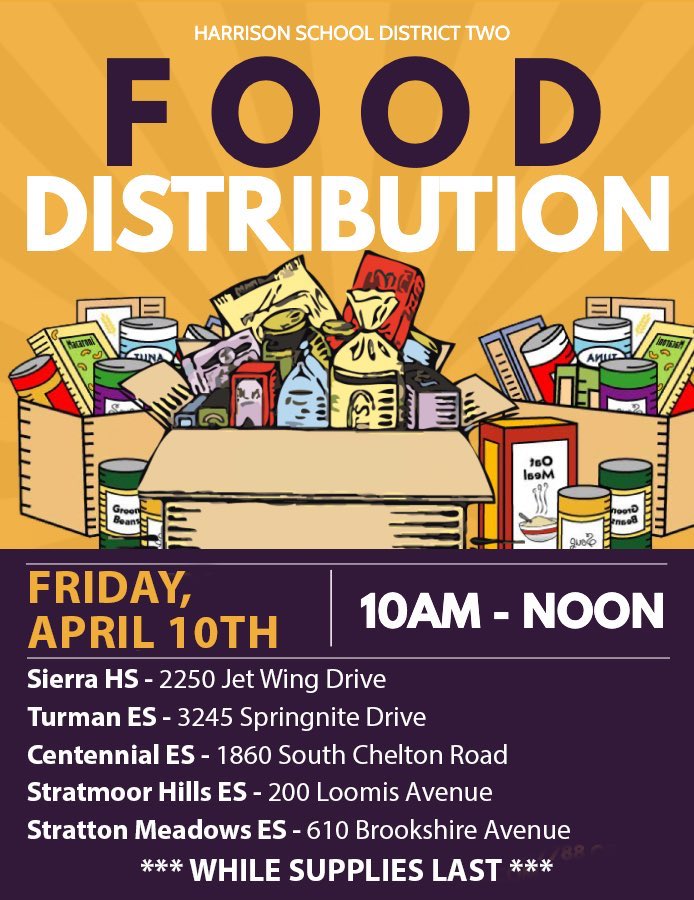 CentennialHSD2's tweet photo. Centennial will be a food distribution sight on April 10th. See flyer for details. While supplies last so come early! https://t.co/kBCA9vpE4A