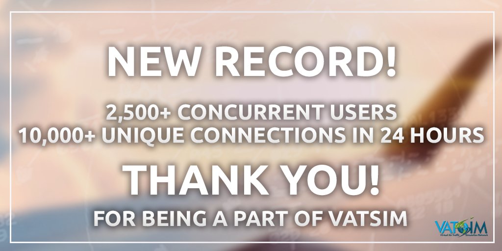 vatsim's tweet photo. VATSIM has seen two huge records broken: for the first time ever, our community saw 2,500 unique members online at the same time and we also saw 10,000 different VATSIM members connect to the network over a 24 hour period. See our full article at https://t.co/AgIZ3UKvb1 https://t.co/PEFgwAYWRd