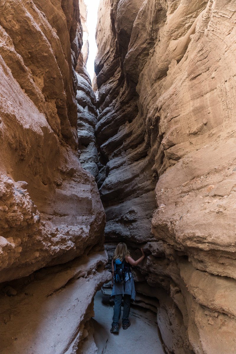 Past Palm Springs down a dirt road that disappears when it rains, there’s this awesome trail through slot canyons and painted canyons.