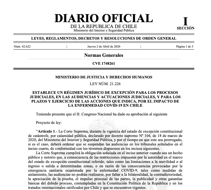PJudicialChile's tweet photo. Diario Oficial publicó Ley N° 21.226 que establece un régimen de excepción para los procesos judiciales https://t.co/apz4sKpCEC
📰 Ley: https://t.co/uAgwFPd2IW https://t.co/BZ0hGybMod
