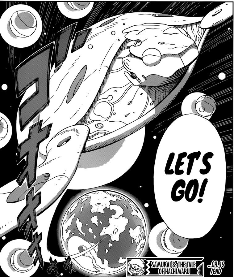 Let's start with the beginning of  #Samurai8-Which starts SLOW, and full of exposition. Sam8 is a scifi manga, a story about Cyborg Samurai IN SPACE-And it took Kishimoto 2 entire volumes to start with space part. Which is also the actually start of the protagonist's journey.