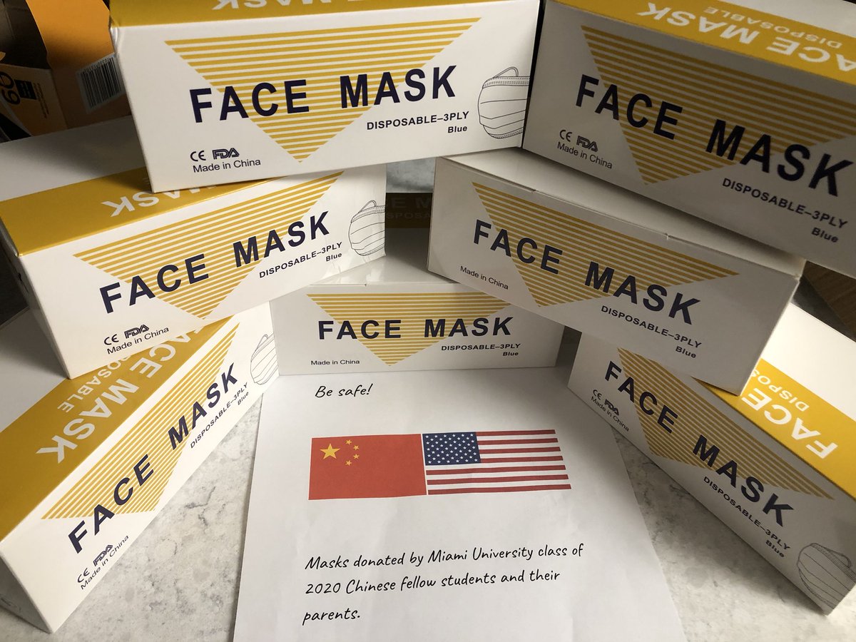 OxfordOhioPD's tweet photo. Yesterday afternoon some @miamiuniversity students stopped by station and dropped off boxes of masks for our officers. This act of kindness was very much appreciated. The students also brought us 2 pans of delicious chicken &amp; fried rice from Yum Yum. #We❤️OurCommunity https://t.co/aAC77D8mzr