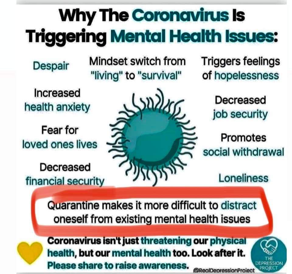 While we're going through social distancing, don't forget to keep an eye on your mental health too #MentalHealthMatters 
#SickNotWeak