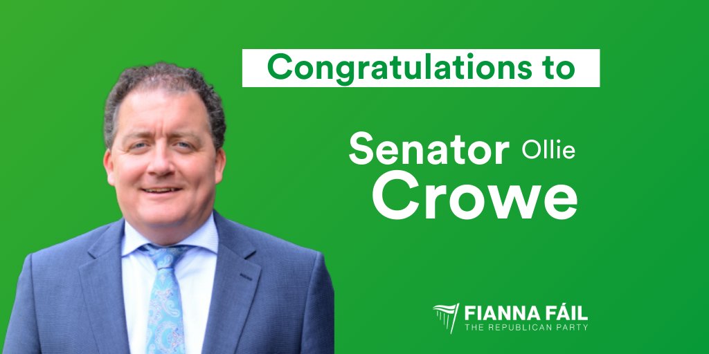 fiannafailparty's tweet image. Congratulations Senator Ollie Crowe. Elected to Seanad Éireann. #Seanad2020