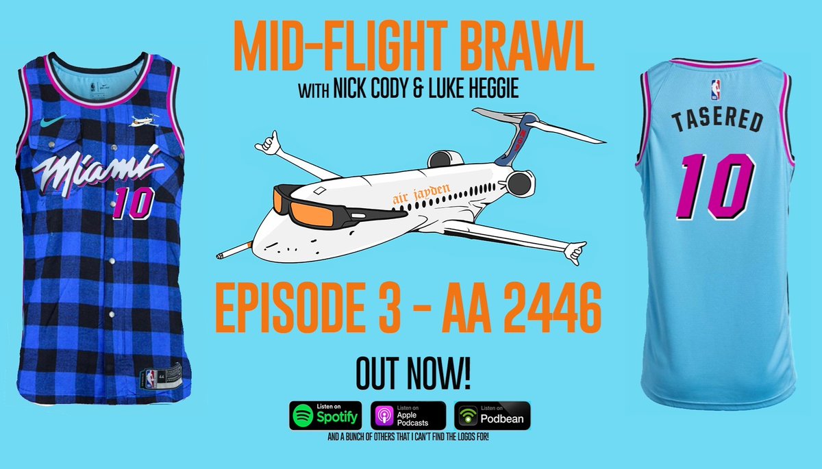 Nick Cody (@thenickcody) on Twitter photo New <a href="/MidFlightBrawl/">Mid Flight Brawl Podcast</a> podcast out now! Thanks to everyone that has checked out the first two 🤙
This episode, we're heading back to 2018 and hopping on board AA 2446 in Miami which is bound for Chicago.
Boozing, swearing, fighting and for the first time, TASERS!
Get it! New <a href="/MidFlightBrawl/">Mid Flight Brawl Podcast</a> podcast out now! Thanks to everyone that has checked out the first two 🤙
This episode, we're heading back to 2018 and hopping on board AA 2446 in Miami which is bound for Chicago.
Boozing, swearing, fighting and for the first time, TASERS!
Get it!