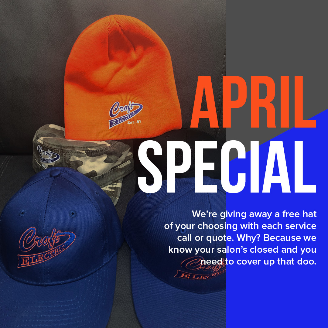Croft_Electric's tweet photo. Hold onto your hats folks, here's our April Special!
.
.
.
.
.
#CroftElectric #Electrician #CroftCares #SupportLocal #YQR https://t.co/eoGkb4r7Wg