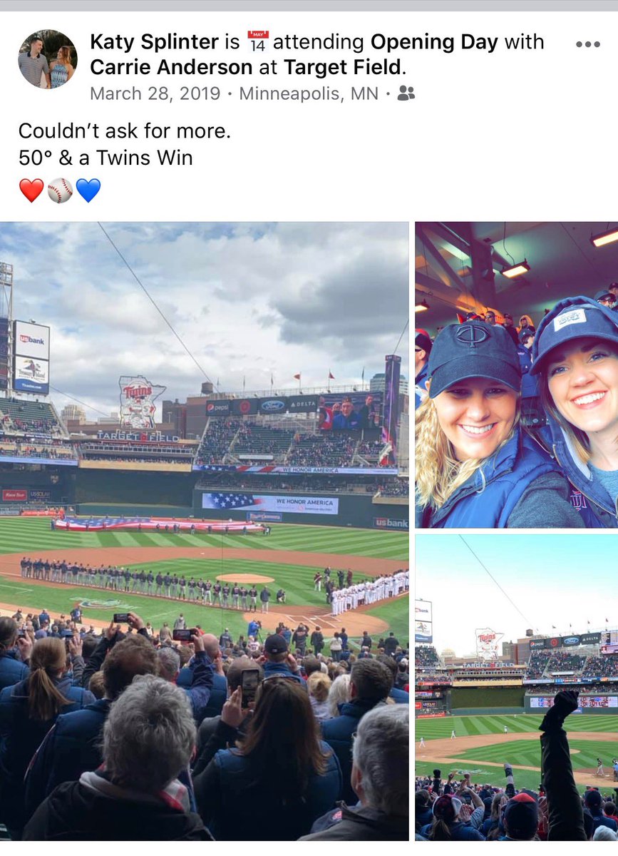 carrie_alyce's tweet photo. Missing baseball. Especially today. #MNTwins #TwinsOpenerAtHome #TwinsTogether https://t.co/o37C51JnLA