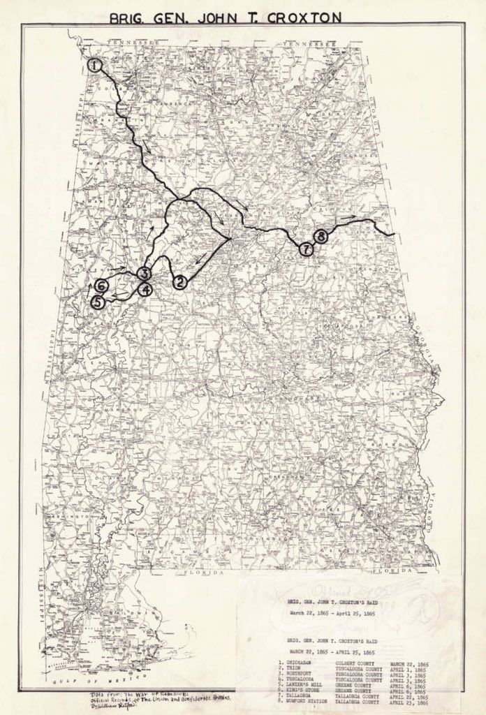 SUVCW's tweet photo. #OTD in 1865, Croxton’s Brigade of 1500 men slowly crosses Black Warrior River: “being unfordable &amp; having but 1 little ferry boat, we were obliged to cross our equipment in it &amp; to swim our horses...a novel sight.” #SUVCW 🇺🇸🇺🇸#CivilWar #CroxtonsRaid #AlabamaHistory @CivilWarOTD https://t.co/XayJNHmD9v